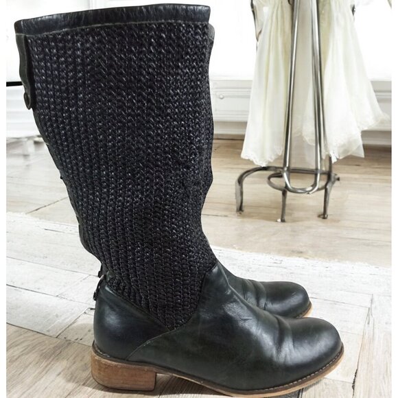 Rudsak Green Leather & Black Knit Tall Boots With Fold-Down Cuffs Size 8 - Picture 6 of 12